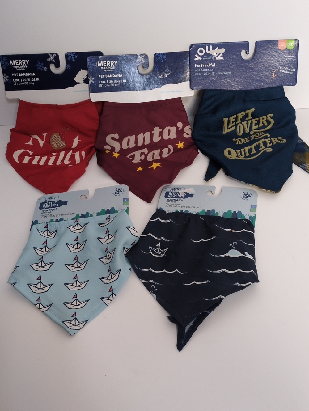 NWT Holiday & Eco Pet Bandana Bundle Lot 5 Large XL Santa Leftovers Ocean Petco